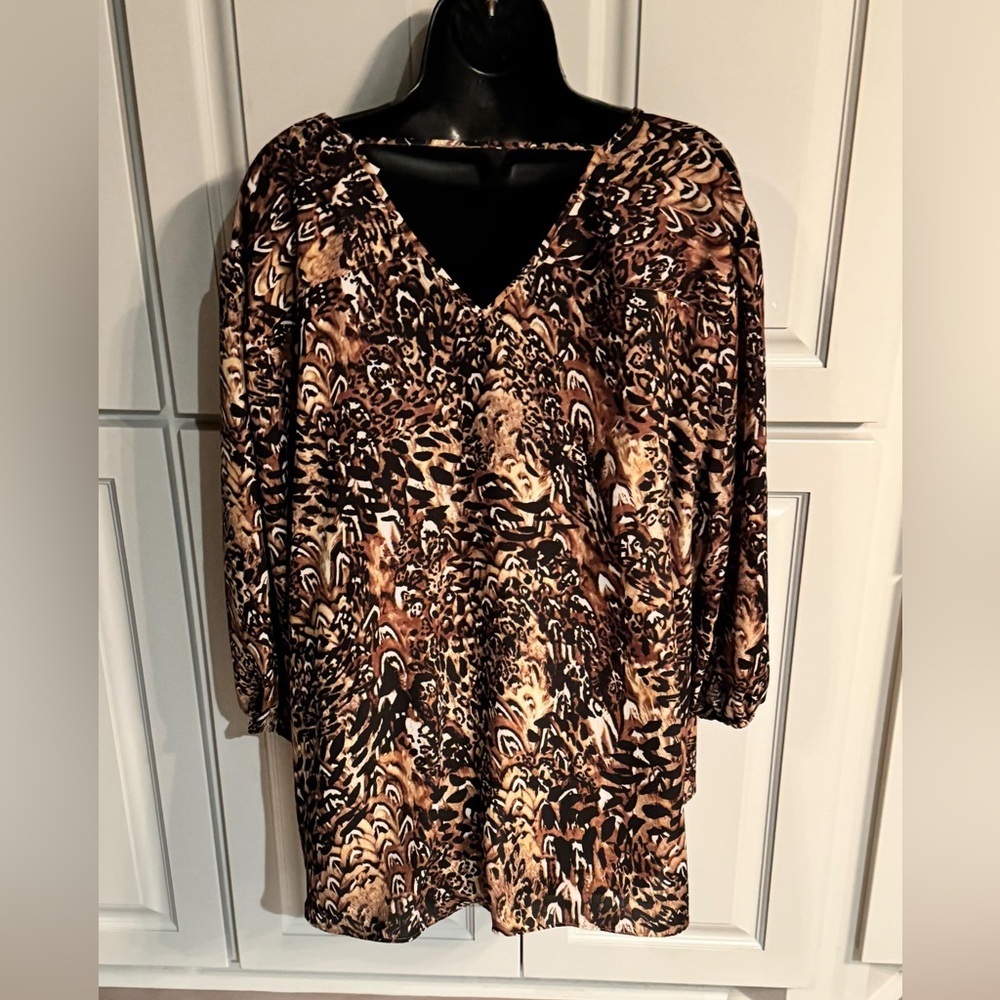 CATO Brown Patterned Top 22/24W - Picture 3 of 5